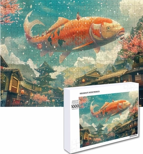 Wooden Puzzles for Adults, Koi Fish Wooden Jigsaw Puzzles 500/1000pcs, Irregular Wood Puzzles Creative Gift for Adults Kids Family Game