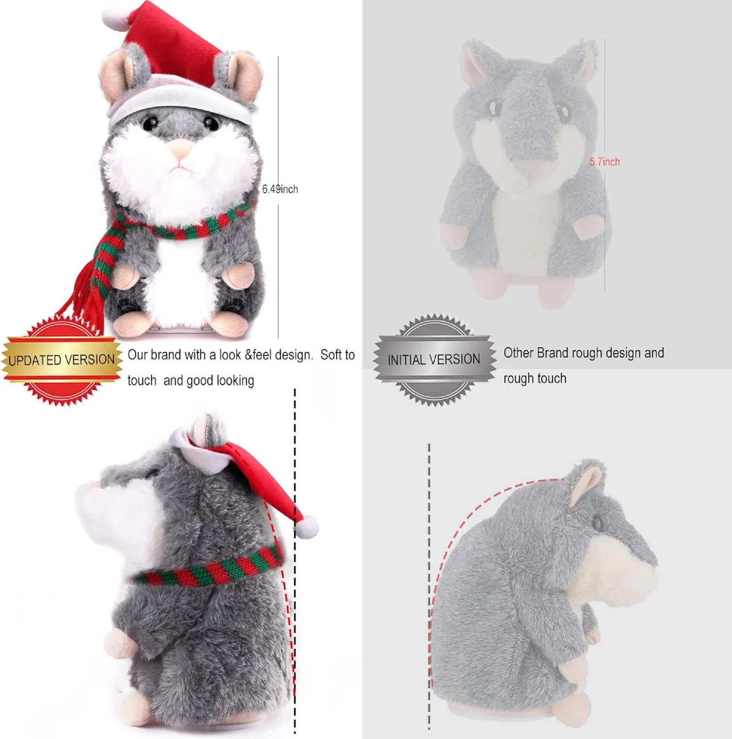 XYH Toddler Toys Talking Hamster Repeats What You Say, Electronic Pet Talking Plush Toy, Ideal for Kids, Also Gift of Christmas.