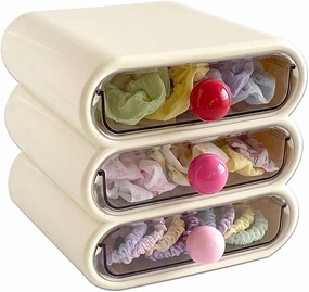 Yesesion Plastic Vanity Organizer, Compact 3-Tiers Storage Drawer for Hair Care, Ties, Clips, Dental, Lipsticks, Desk Accessories Box for Home, Office, Bathroom, Pen Holder, Qtip Dispenser (Beige)
