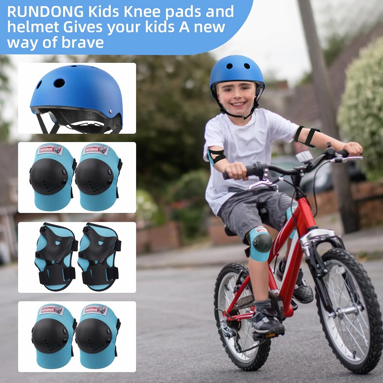 Youth & Kids Rider Helmet and Knee Pads Elbow Pads Wrist Guards Protective Gear Set for 3 -15 Years Child Roller Skating, Scooters, Biking, Inline Skating and Outdoor Extreme Multi-Sports