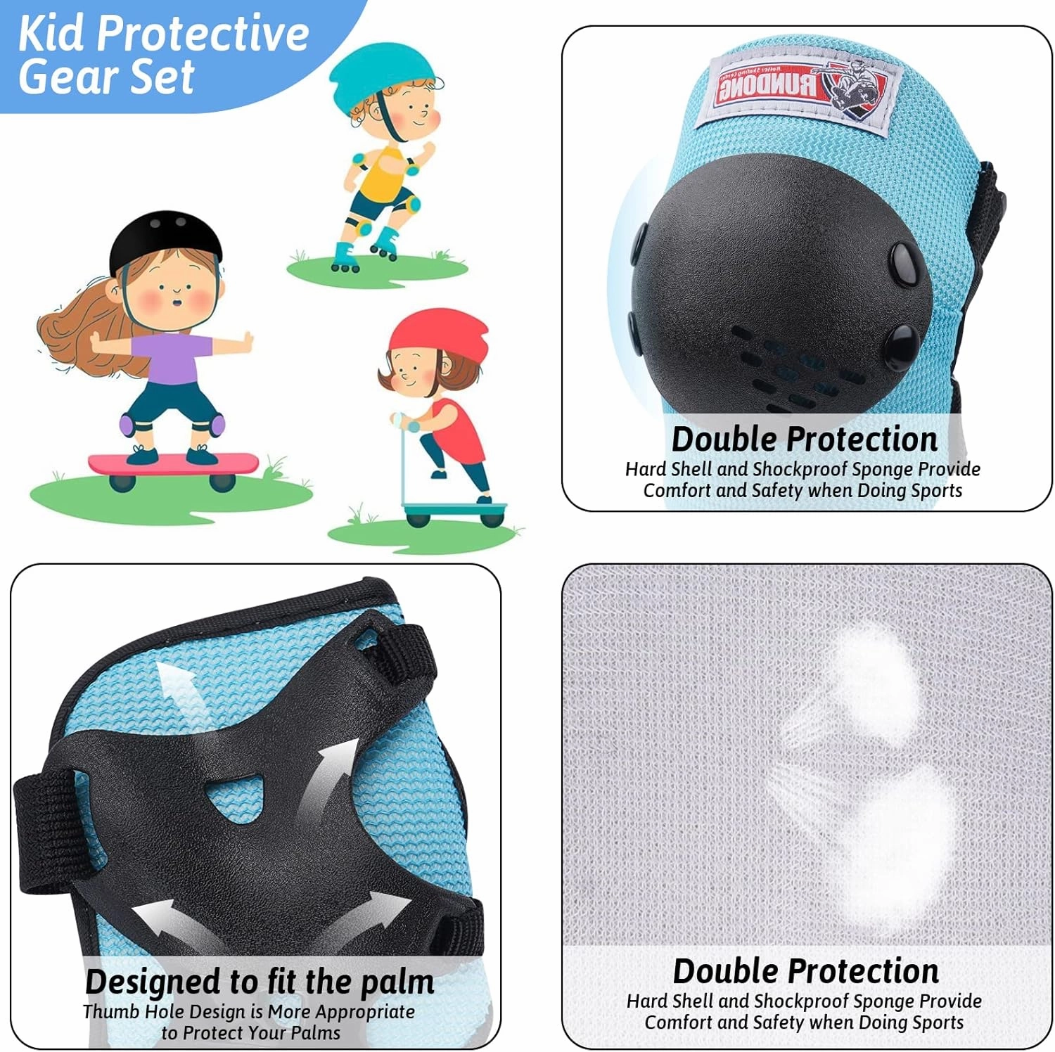 Youth & Kids Rider Helmet and Knee Pads Elbow Pads Wrist Guards Protective Gear Set for 3 -15 Years Child Roller Skating, Scooters, Biking, Inline Skating and Outdoor Extreme Multi-Sports