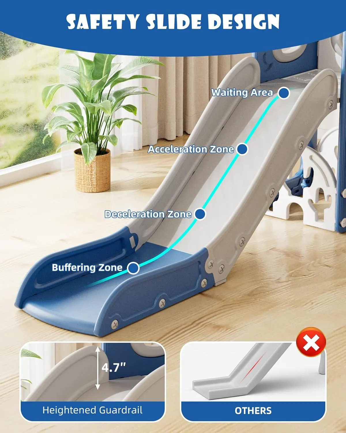 YUFU 13 in 1 Kids Slide for Toddlers, Toddler Slide Playset with Swing, Golf, Drawing Board, Basketball Hoop and Storage Space, Indoor Outdoor Toddler Playground for Kids Age 1-3 (Blue)