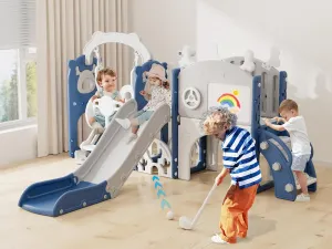 YUFU 13 in 1 Kids Slide for Toddlers, Toddler Slide Playset with Swing, Golf, Drawing Board, Basketball Hoop and Storage Space, Indoor Outdoor Toddler Playground for Kids Age 1-3 (Blue)