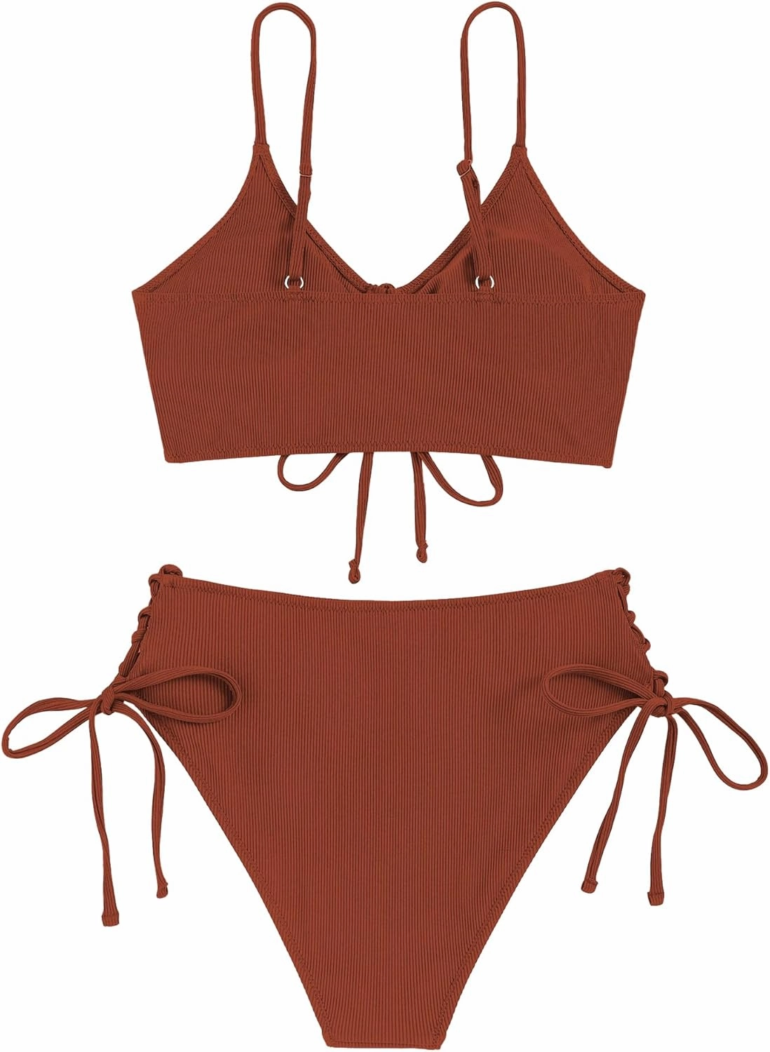 ZAFUL Women V Neck Bikini Set Ruched Tie Front High Waisted Floral Print Ribbed 2 Piece Bathing Suit Swimsuits