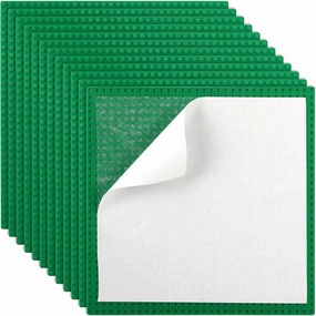 ZEAYEA 12 Pack Peel and Stick Baseplates, 10" x 10" Self Adhesive Building Base, Compatible with Most Standard Building Bricks, Building Brick Plates for Activity Tables, Walls, Green