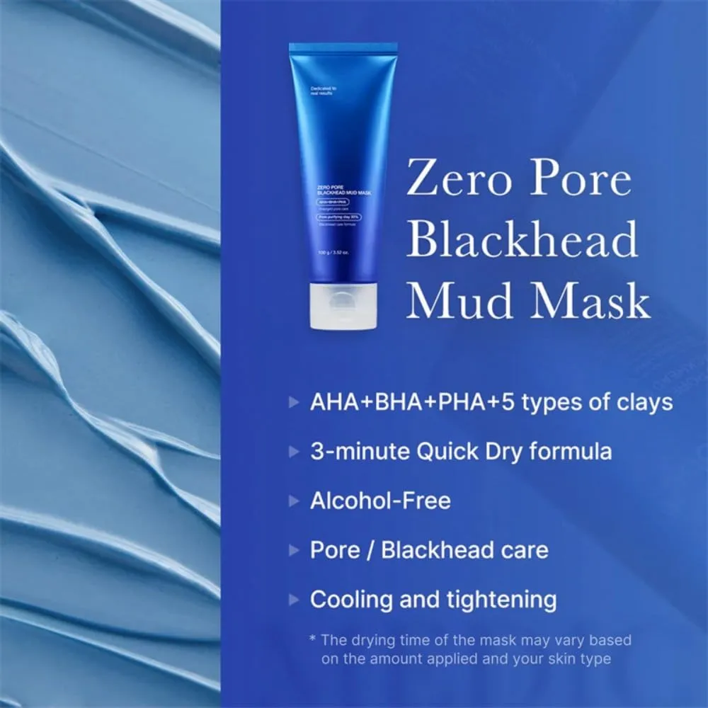 Zero Pore Blackhead Mud Mask, AHA BHA PHA 5 Clay Formula, Quick-Dry 3-Minute Blackhead Removal, Moisturizing & Cooling (1 pcs)