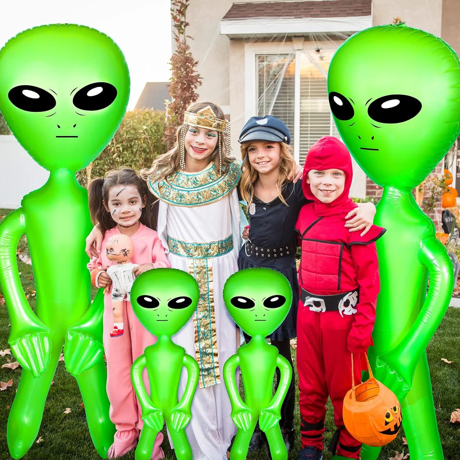Zhanmai 4-Piece Green Giant Inflatable Alien Toy, 35/63 Inch, Leak Proof Technology, PVC, Party Decorations, Halloween, Birthday, Unisex