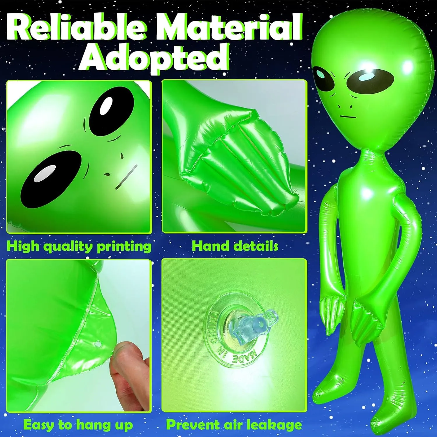 Zhanmai 4-Piece Green Giant Inflatable Alien Toy, 35/63 Inch, Leak Proof Technology, PVC, Party Decorations, Halloween, Birthday, Unisex