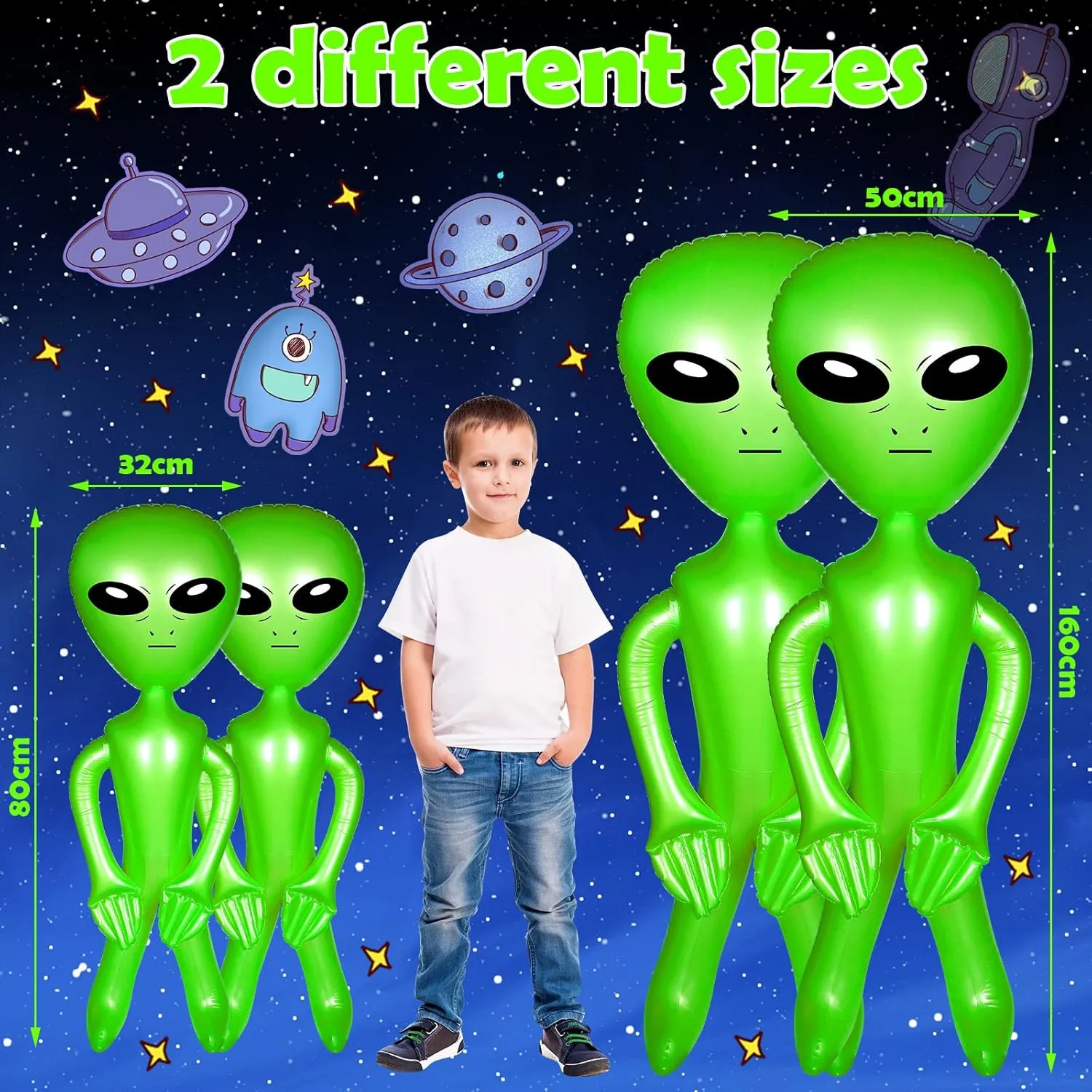 Zhanmai 4-Piece Green Giant Inflatable Alien Toy, 35/63 Inch, Leak Proof Technology, PVC, Party Decorations, Halloween, Birthday, Unisex