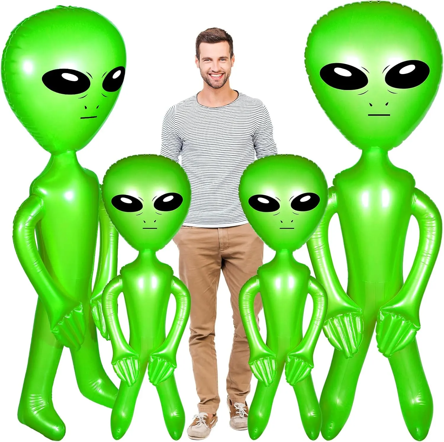 Zhanmai 4-Piece Green Giant Inflatable Alien Toy, 35/63 Inch, Leak Proof Technology, PVC, Party Decorations, Halloween, Birthday, Unisex