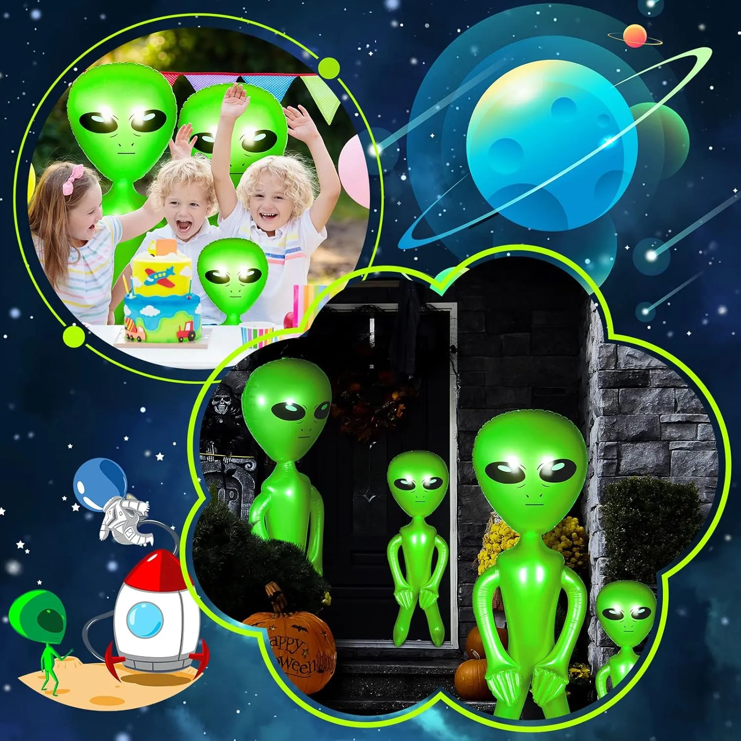 Zhanmai 4-Piece Green Giant Inflatable Alien Toy, 35/63 Inch, Leak Proof Technology, PVC, Party Decorations, Halloween, Birthday, Unisex