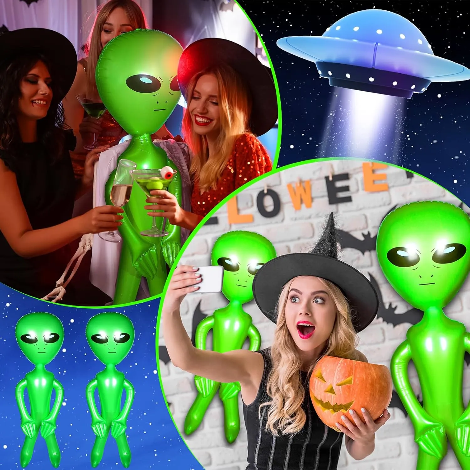 Zhanmai 4-Piece Green Giant Inflatable Alien Toy, 35/63 Inch, Leak Proof Technology, PVC, Party Decorations, Halloween, Birthday, Unisex