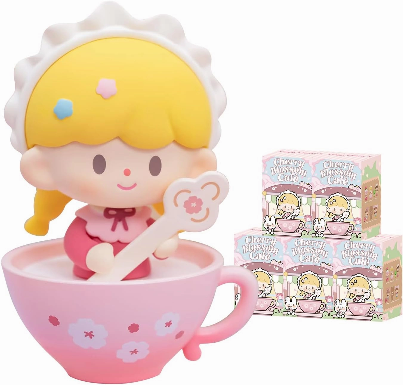 Zhuo Da Wang Sakura Coffee Shop Series Blind Box, Random Design Cute Action Figures, Toys Home Decorations, Collectible Toy Set for Desk Accessories, Whole Box