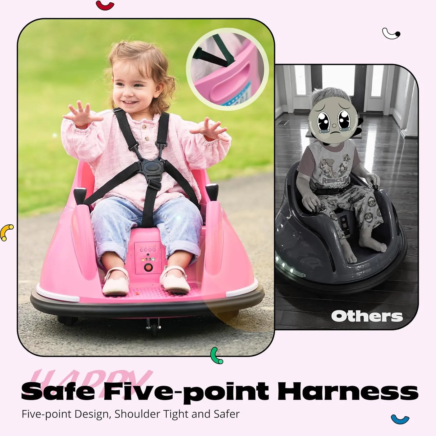 Zupapa 12V Bumper Car for Kids Toddler 1.5-6 Years with Remote Control Bluetooth Music 3 Speed DIY License Plate Electric Ride on Toys